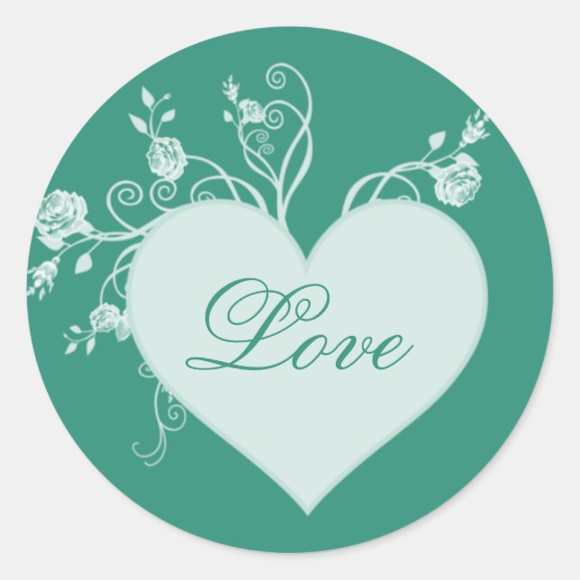 Stickers turquoise Coeur Vert et Roses Amour (Devant)