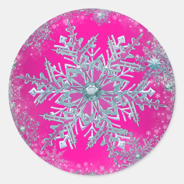 Stickers Turquoise de flocons de neige rose chaud (Devant)