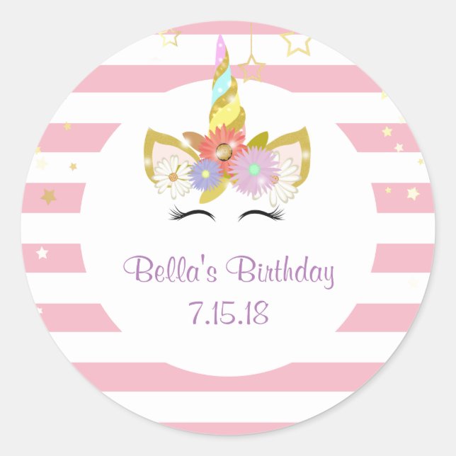 Stickers Unicorne rose et or (Devant)