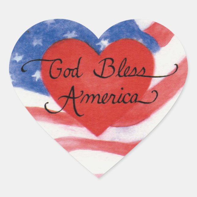 Stickers USA Dieu bénisse Amérique Coeur (Devant)