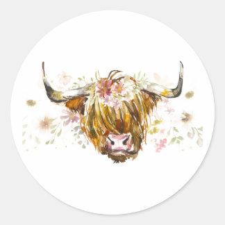 Stickers Vache Florale Cute Highland