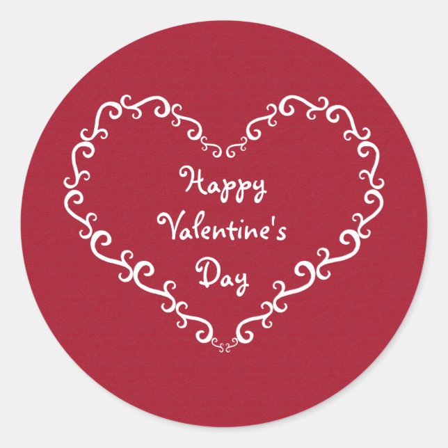 Stickers Valentine Coeur Ornemental Rouge & Blanc (Devant)