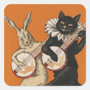 Stickers Vintage amusant - Chat et lapin