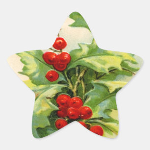 Stickers Vintage Christmas Holly Star