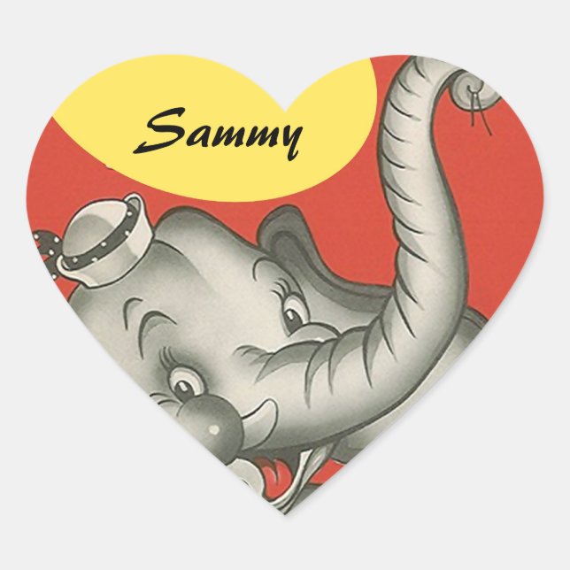 STICKERS Vintage Cute Elephant Hearts Name Tagging (Front)