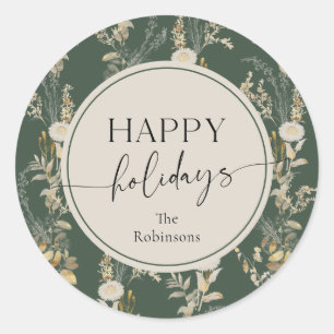 Stickers vintage Florals Green Happy Holidays