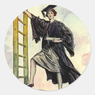STICKERS Vintage Graduation Lady Ladder of Success