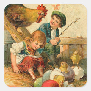 Stickers vintages de poussins de Pâques