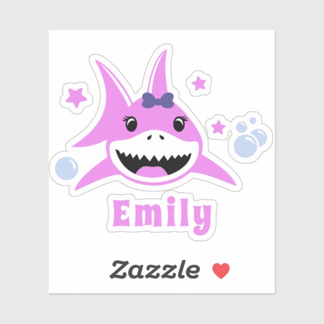 Stickers Vinyl Cute Rose Nom Personnalisé Requin C (Feuille)