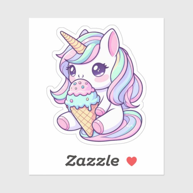 Stickers Vinyl Cute Unicorn Ice Cream Custom-Cut (Feuille)