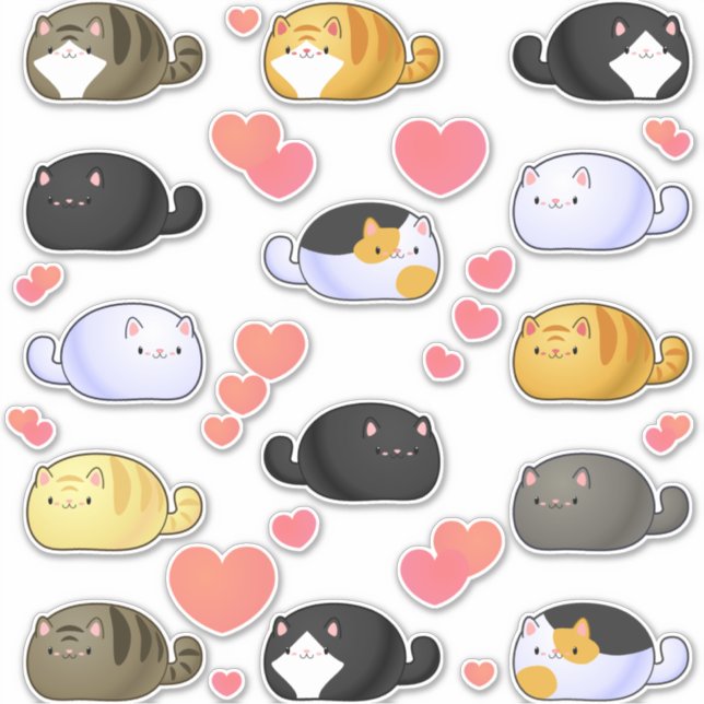 Stickers vinyle d'assemblage de chats Kawaii (Devant)