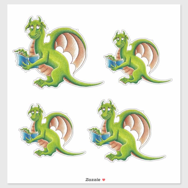 stickers vinyle Dragon vert (4 à une feuille) (Feuille)