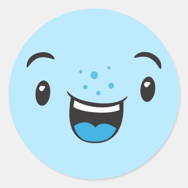 Stickers Visage Kawaii souriant bleu (Devant)