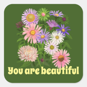 Stickers vous belles fleurs rose vert