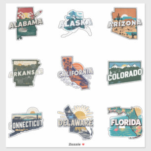 Stickers Voyage Rétro Cinquante États Partie 1