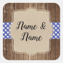 Stickers Wedding Labels Blue Gingham BBQ Burlap