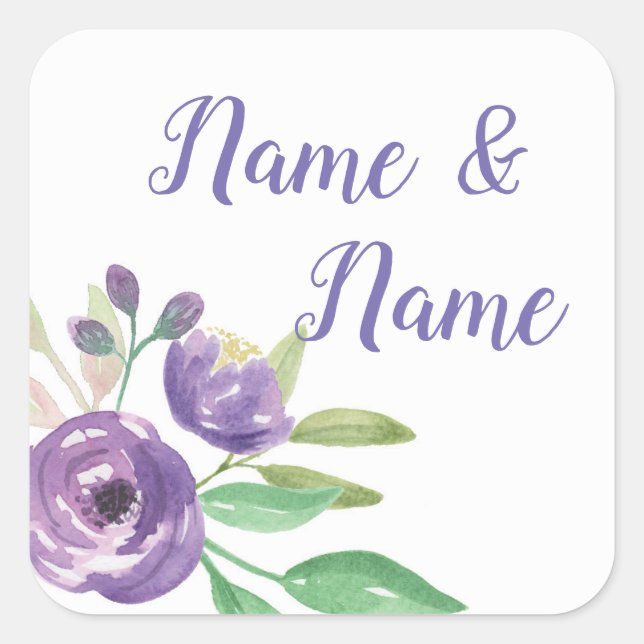 Stickers Wedding Labels Purple Flower Floral (Front)
