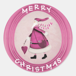 Stickers Whimsical Pink Retro Père Noël