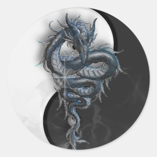 Stickers Yin Yang Chinese Dragon Large Round
