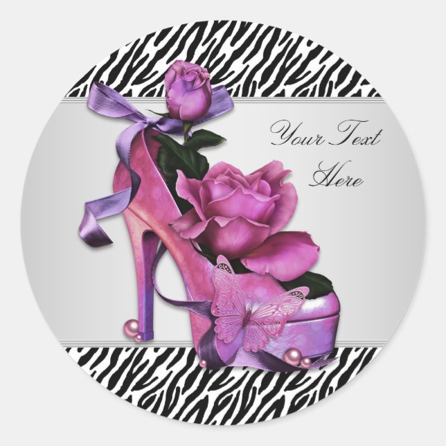 Stickers Zèbre rose chaud haute chaussure (Devant)