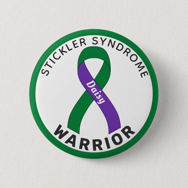 Stickler Syndrome Warrior Ribbon White Button (Front)