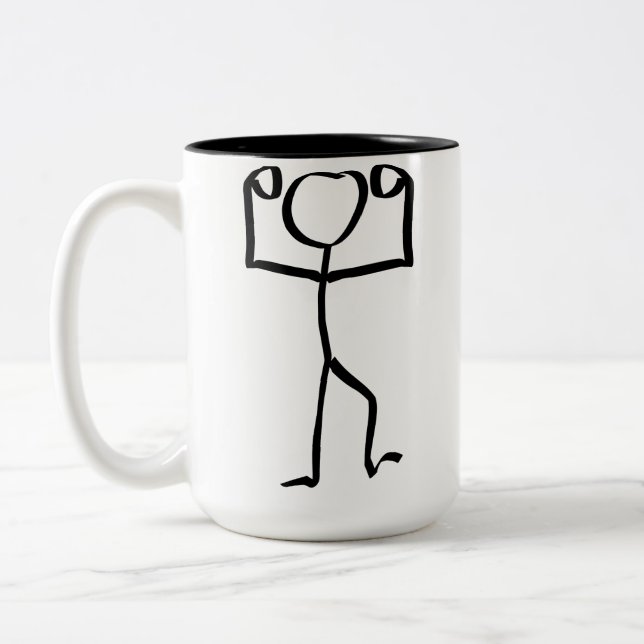 Stickman Figure Winner Illustration, One Line Art  Two-Tone Coffee Mug (Left)