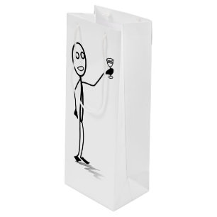 Stickman holding a glass of wine cute black white gift bag