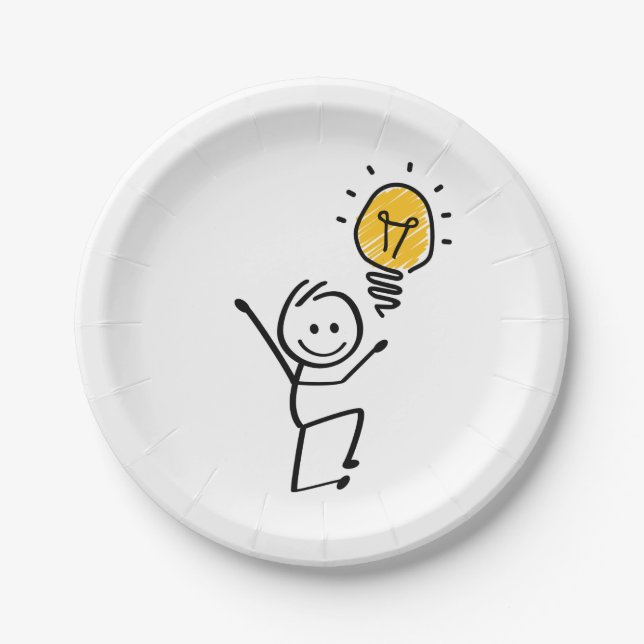 Stickman. Lamp idea, brilliant, brainstorm session Paper Plate (Front)