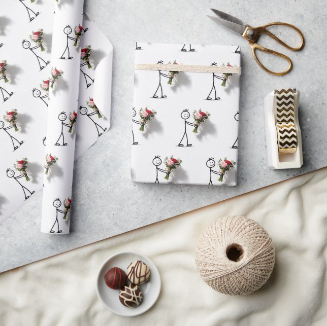 Stickman With Rose Bouquet Wrapping Paper (Crafts)