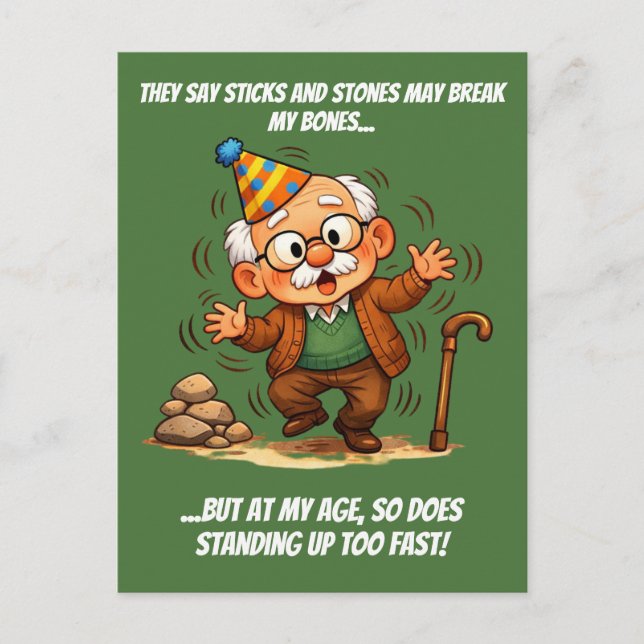 Sticks, Stones & Standing Up Too Fast Postcard (Front)