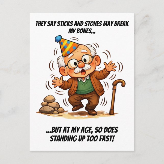 Sticks, Stones & Standing Up Too Fast Postcard (Front)