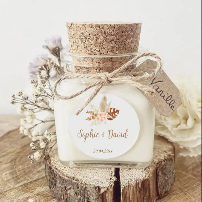 Sticky Labels Boho Wedding Pampa grass bouquet (etiquettes mariage boheme avec fleurs de pampa)