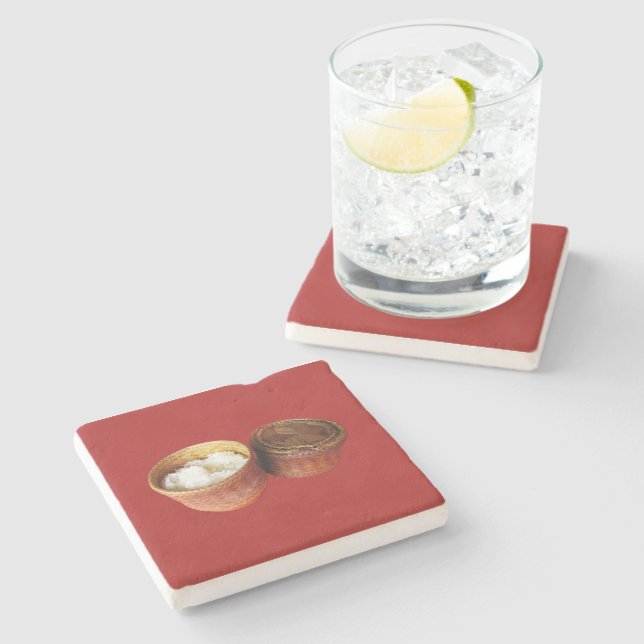 Sticky Rice [Khao Niao] Thai Lao Food Stone Coaster (Side)