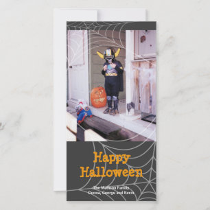 Sticky spider web black orange Halloween greeting Holiday Card