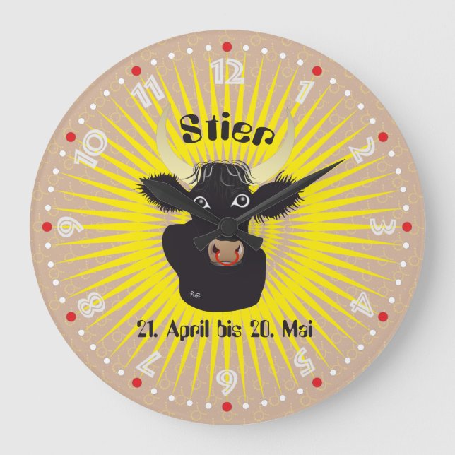 Stier 21. April bis 20. Mai Uhr Large Clock (Front)