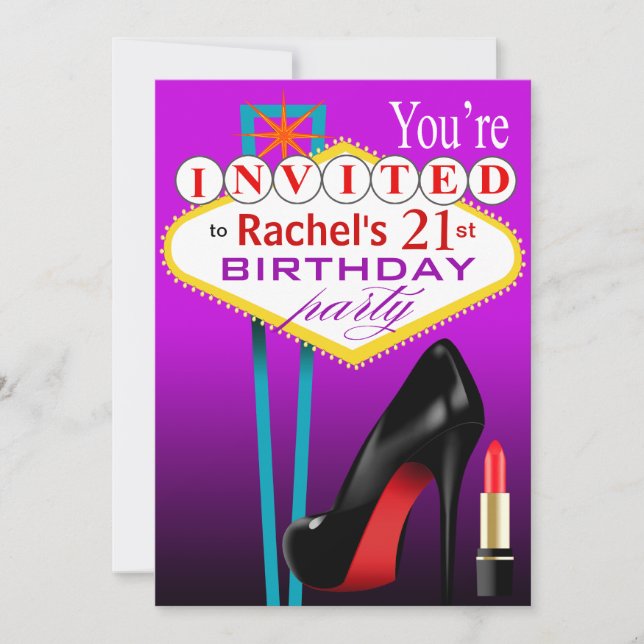 Stiletto and Lipstick Las Vegas Party purple Invitation (Front)