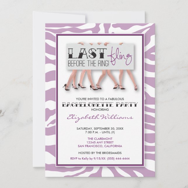 Stiletto Bachelorette Party Invitation (lilac) (Front)