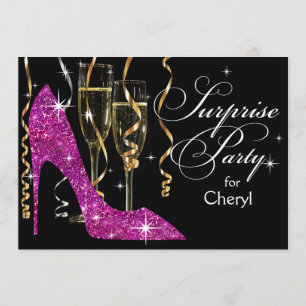 Stiletto Champagne Surprise Birthday violet Invitation