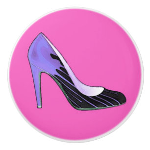 Stiletto pump, blue on hot pink / fuchsia ceramic knob