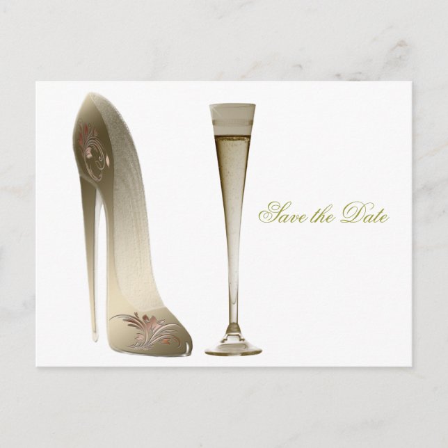 Stiletto Shoe and Champagne Announcement Postcard (Front)