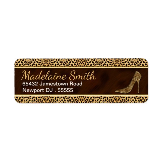 Stiletto with Cheetah Print Wild Cat Theme Return Address Label