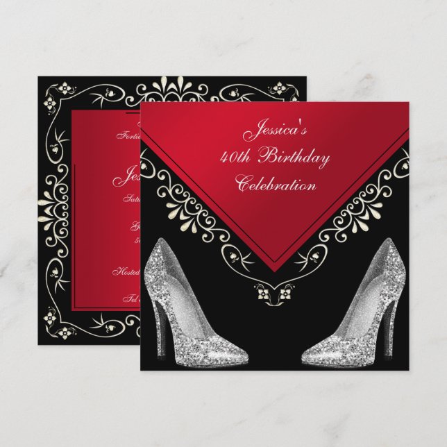 Stilettos & Decorative Swirls 40th Birthday Invitation (Front/Back)