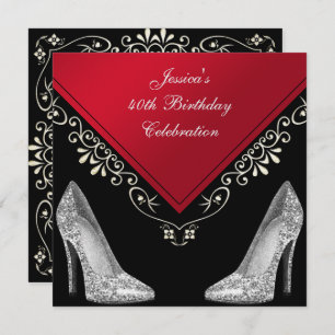 Stilettos & Decorative Swirls 40th Birthday Invitation