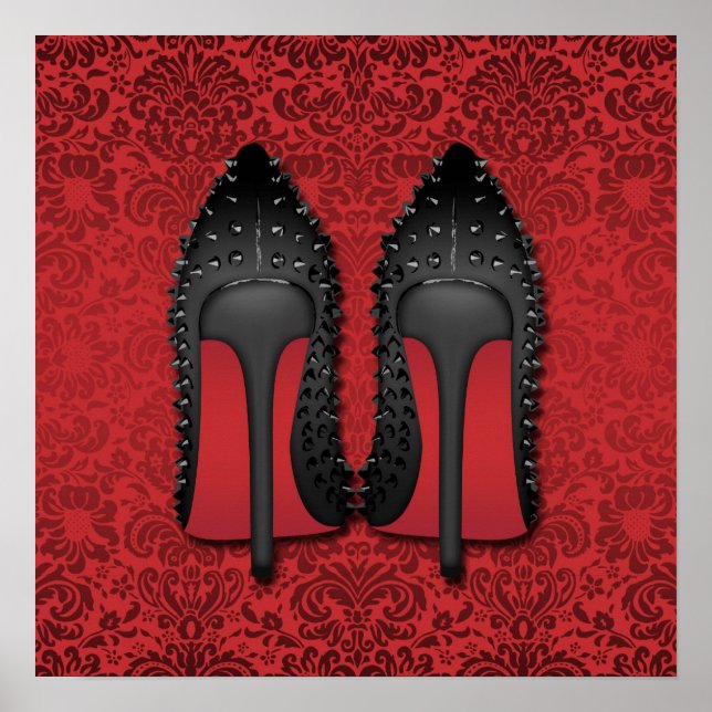 Stilettos in red damask background poster (Front)