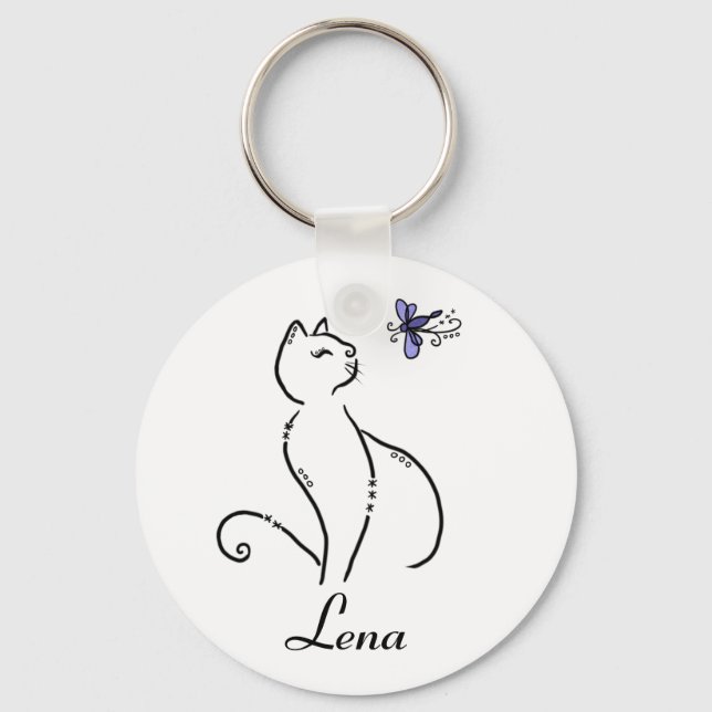 Stilisierte Katze personalisiert Keychain (Front)