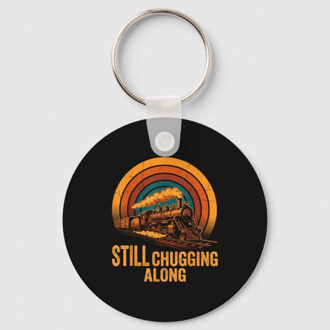 Still Chugging Along Retro Steam Train Locomotive  Keychain (Front)