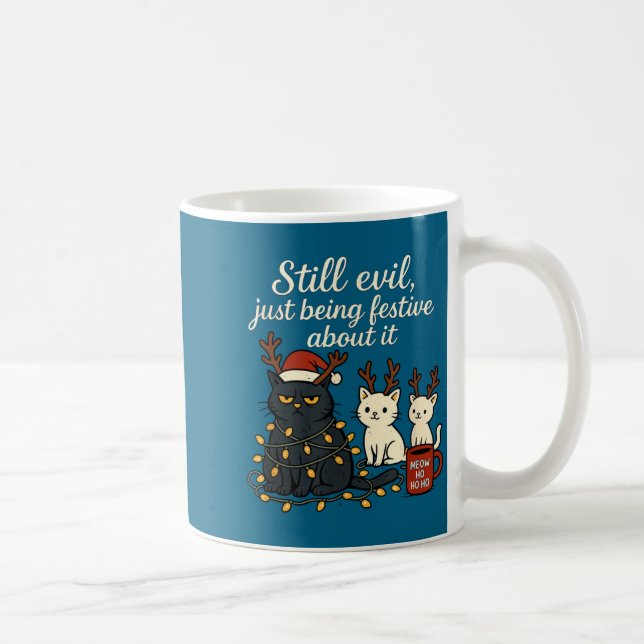 Still Evil, Just Being Festive About It Funny Cat  Coffee Mug (Right)