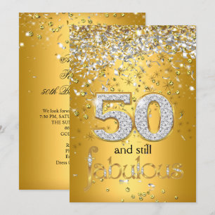 Still Fabulous 50 Gold Silver Streamers 50th Party Invitation