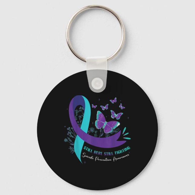Still Here Still Fighting Suicide Prevention Purpl Keychain (Front)