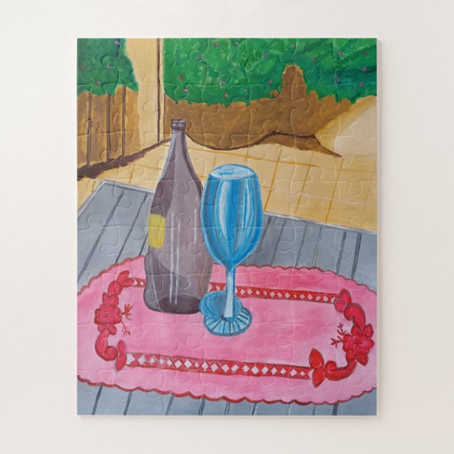 Still Life- A bottle and a glass puzzles  (Vertical)